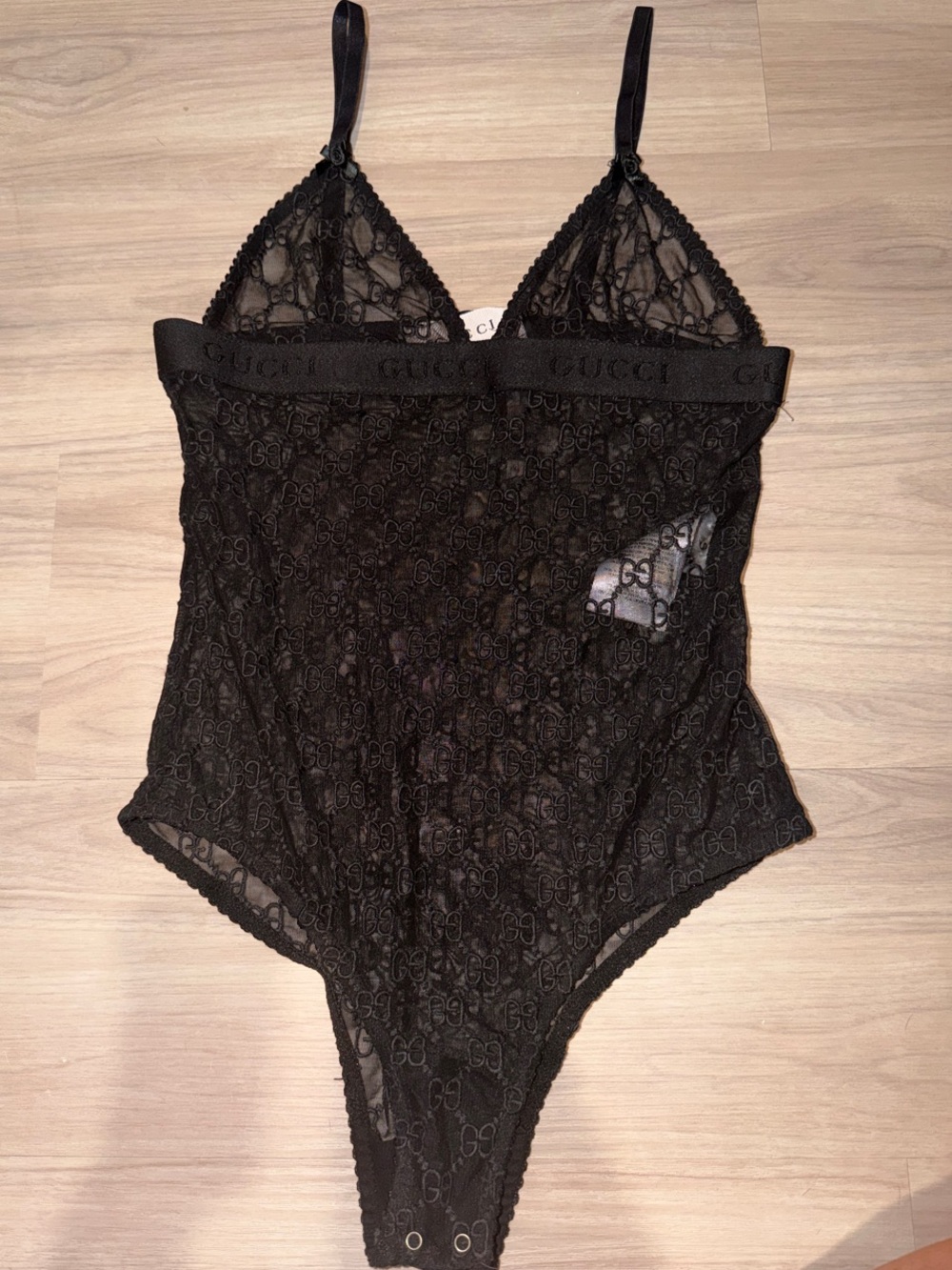 Gucci Black Sheer GG Embroidered Tulle Bodysuit - Picture 3 of 4